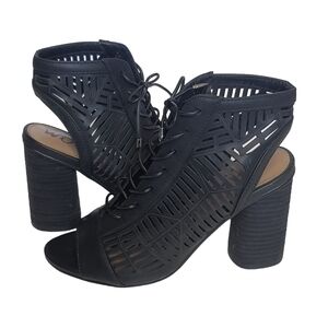 Sam Edelman Rocco Lace up Ankle Boots Womens 7 Black Laser Cut Open Peep Toe